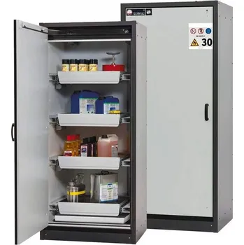 Bezpečnostní skříň na chemikálie 30 min., 4 zásuvky, š. 864 mm, dveře šedé