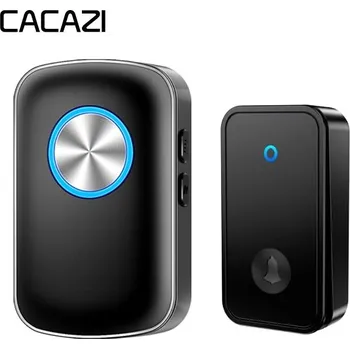 Domovní zvonek CACAZI FA28 Bezdrátový bezbateriový zvonek - 1× přijímač + 1× tlačítko – černý