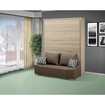 Postel Nabytekmorava Motorová výklopná postel s pohovkou VS 21065 MOT 140x200 cm barevné kombinace: Dub sonoma světlý / dveře dub sonoma světlý, barva pohovky: Savana hnědá