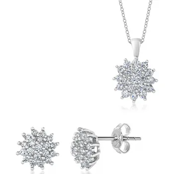Souprava šperků SOFIA stříbrný set náušnice, přívěsek a řetízek COEZB09007+COPZB08371
