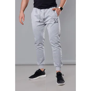 Světle šedé pánské teplákové kalhoty s potiskem (8K178-2) odstíny šedé M