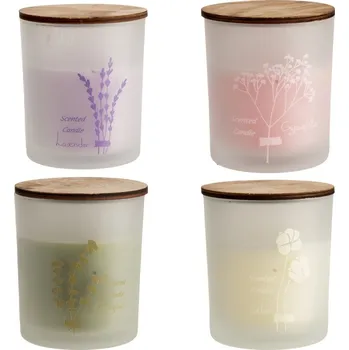 Svíčka Svíčka sklo/dřevo s vůní 270 g 9x9x10 cm 4ASS