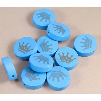 Dřevěný korálek na dudlík s korunkou - světle modrá - rozměr 2 cm x 0,6 cm