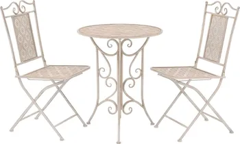 Zahradní sestava Třídílný ocelový vintage bistro set židle 38,5 x 52 x 92,5 cm 2 ks + stůl 60 x 76 cm bílý