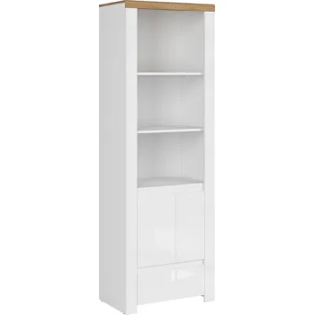 Obývací stěna Regál 1D1S, bílý lesk/dub wotan, VILGO