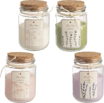 Svíčka Svíčka sklo/korek s vůní 7x7x10 cm 4ASS