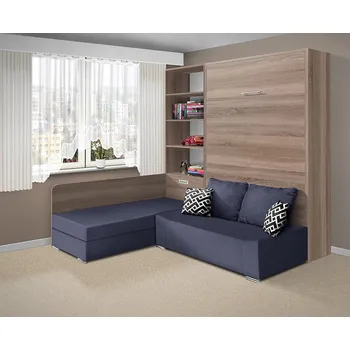 Postel Nabytekmorava Sklápěcí postel s pohovkou VS 21075, 200 x 140cm barevné kombinace: Dub sonoma tmavý / dveře dub sonoma tmavý, barva pohovky: Savana modrá