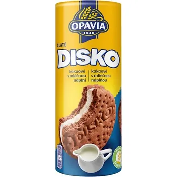 Sušenky OPAVIA Zlaté DISKO 169 g KAKAOVÉ s MLÉČNOU náplní (Zlaté disko kakaové s mléčnou náplní)
