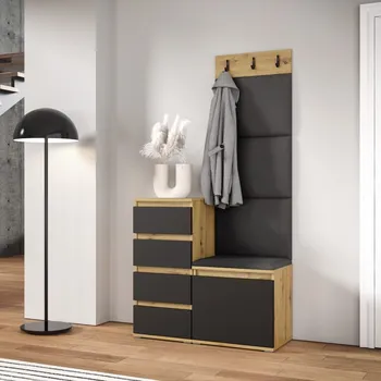 Předsíňová stěna Předsíňová stěna Emi 36 - dub/černá Barva panelů: Tmavě šedá - Trinity 15