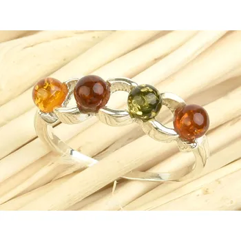 Prsten Prsten s jantarem čtyři barevné kuličky Ag 925/1000 vel.57 2,2g