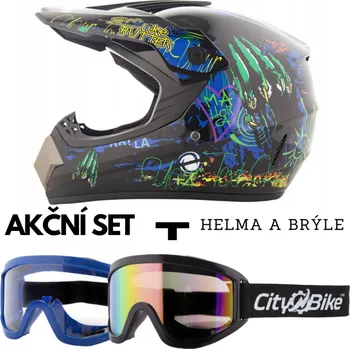 Helma na motorku Výhodný SET: helma MONSTER černá a ochranné brýle (TATAN helmy)