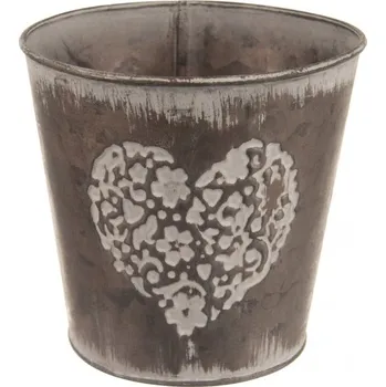 Květináč Květináč plech srdce hnědý 13x13x12 cm