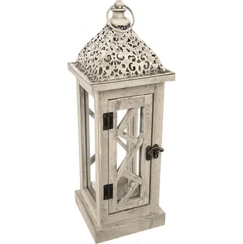 Svícen Lucerna dřevo/kov malá 14x14x40 cm