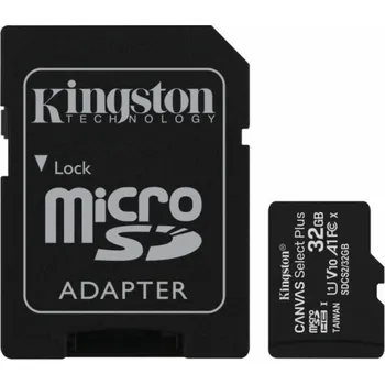 Počítač Kingston Canvas Select Plus MicroSDHC 32 GB Class 10 UHS I + SD Adaptér