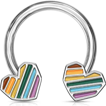 Piercing Šperky4U Piercing - podkova s pruhovanými srdíčky - PV1016-ST