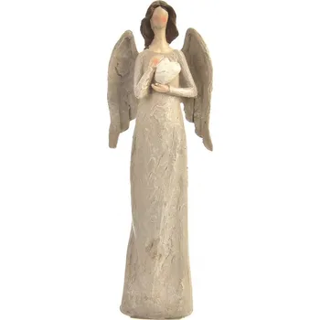 Vánoční dekorace Anděl polyresin srdce béžový 10x5x25 cm