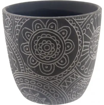 Květináč Květináč ker. mandala černý 12x12x11 cm