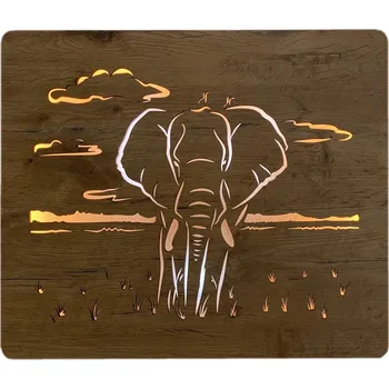 Obraz Li-Go "Slon" světelný obraz s baterií 65x55cm varianta: ovládání na obraze včetně dálkového ovladače, provedení: dub