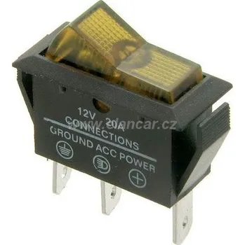 Auto elektroinstalace Vypínač kolébkový - OFF-ON 1pol.12V/20A, žluté podsvícení