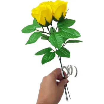 umělá květina made by ANTEROS Dekorace Mýdlová kytice z mýdlových květů růže Trio Žlutá na stonku s lístky