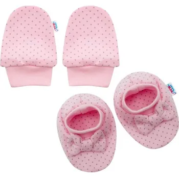 Capáčky Kojenecký set - rukavice a capáčky bavlna - LOVELY tečky na růžovém - vel.0-6měs.