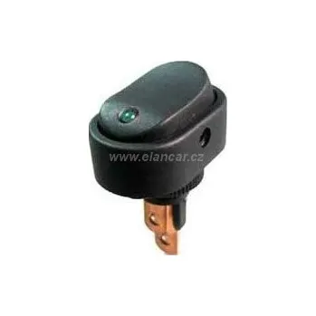 Auto elektroinstalace Vypínač kolébkový - ON-OFF 1pol.12V/20A, prosvětlení zelenou LED