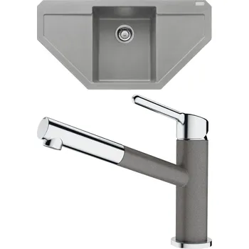 Granitový dřez Set Franke G203 (dřez MRG 612 E Šedý kámen + baterie FC 3055.084 ORBIT Chrom/Šedý kámen) 114.0650.682