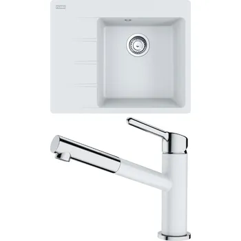 Granitový dřez Set Franke G223 (dřez CNG 611-62 TL/7 Bílá-led + baterie FC 3055.094 ORBIT Chrom/Bílá-led) 114.0650.775