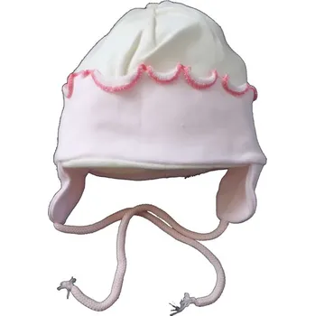 Kojenecká čepice Čepice kojenecká bavlna - OBŠITÝ LEM smetanová s růžovou - vel.68