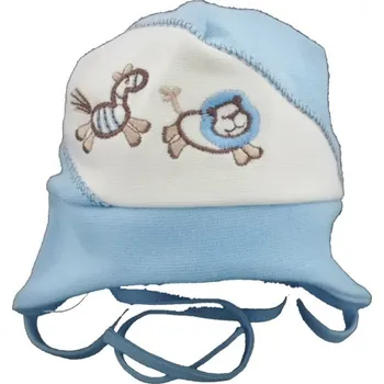 Kojenecká čepice Čepice kojenecká bavlna - ZVÍŘÁTKA modro-smetanová - vel.56