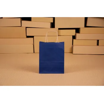 Dárková taška Papírová dárková taška s krouceným uchem TMAVĚ MODRÁ 18x8x22,5 cm (balení 5 ks) (Jednotková cena 7,60 Kč)