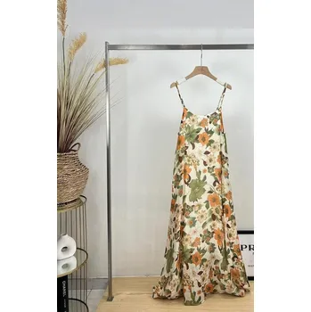 Dámské šaty Šaty letní dlouhé LA2815 Itálie barva: béžová, velikost: L