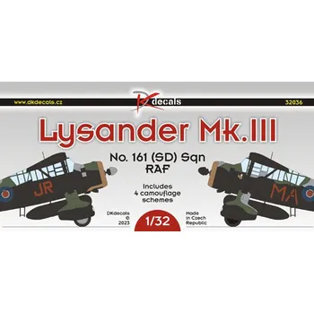 Plastikový model 1/32 Lysander Mk.III No.161(SD) Sqn RAF (3x camo)