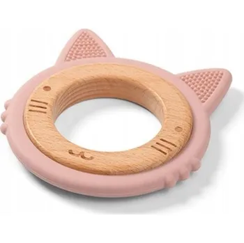 Dřevěné, silikonové kousátko BabyOno - Kočička, pudrové