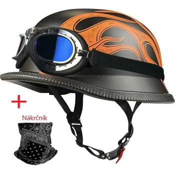 Helma na motorku Retro moto přilba ve stylu německé vojenské helmy černá v setu