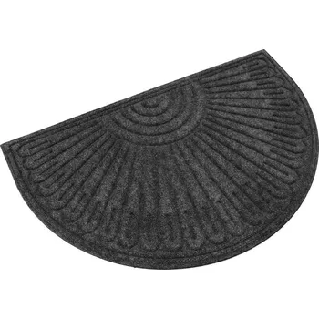 Šedá textilní gumová čistící půlkruhová vstupní rohož FLOMA Contours - 60 x 90 x 1,1 cm