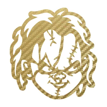 Samolepicí dekorace na vozidlo Panenka Chucky 002 pravá (59 - 3D karbon zlatý) SAMOLEPKA NA AUTO, NÁLEPKA, FÓLIE, POLEP, TUNING, VLASTNÍ TEXT, TISK, AUTOSAMOLEPKY.cz, POLEPY, OBRÁZEK, LOGO, 3D STICKERS