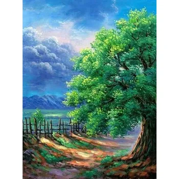 Diamantové malování Diamantové malování/Huacan - Zelený strom u cesty