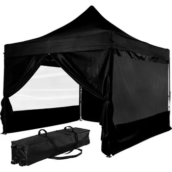 Zahradní stan Zahradní párty stan 3x3 m černý celouzavřený, skládací nůžková konstrukce, 4 stěny (2x zip, 2x okno)