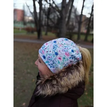 Zimní culíkovka a nákrčník 2v1 - Růže a kvítí (Vyteplená culíkovka a nákrčník 2v1 z microfleecu)