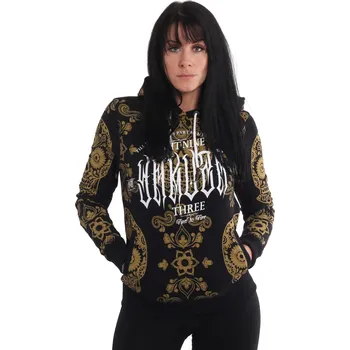 Dámská mikina Yakuza Skull Pattern Allover Mikina s Kapucí Černá S