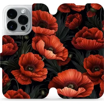 Pouzdro na mobilní telefon Flipové pouzdro Mobiwear - Apple iPhone 14 Pro - VP45S Temné červené květy (Knížkové flip pouzdro, obal, kryt na mobil Apple iPhone 14 Pro - VP45S Temné červené květy, materiál Umělá kůže + TPU - ochrana 360°, stojánek, silikonová vanička, magnetické)