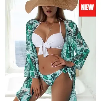 Dámské plavky Dámské plavky dvojdílné s mašlí mezi košíčky a s župánkem Barva: zelená 46, Velikost: XL