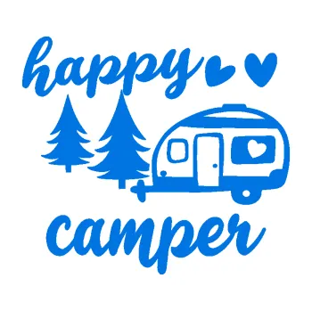 Samolepící dekorace Happy camper levá cestování (11 - modrá oceán) SAMOLEPKA NA AUTO, NÁLEPKA, FÓLIE, POLEP, TUNING, VLASTNÍ TEXT, TISK, AUTOSAMOLEPKY.cz, POLEPY, OBRÁZEK, LOGO, 3D STICKERS