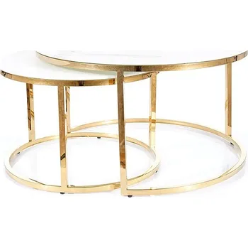 Konferenční stolek Konferenční stolky 2 ks MUSE zlatý kov/ bílý mramor