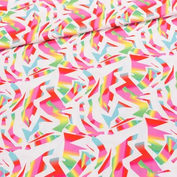 Šatovka směsová DT-23094 DIGITÁLNÍ TISK, barevné střepy na bílé, růžovo-modrá, š.150cm (látka v metráži)