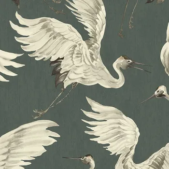 Tapeta Eijffinger Zelená vliesová tapeta na zeď, letící ptáci 317355, Oasis, Eijffinger, velikost 0,52 x 10 m