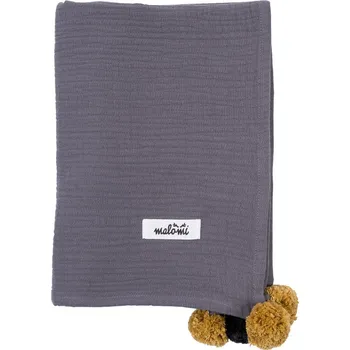 látková plena Malomi Kids Šedá mušelínová zavinovací plenka Pompon 100 x 140 cm