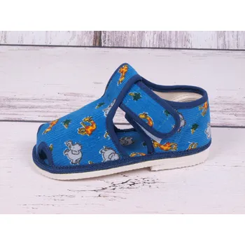 Chlapecké bačkory Bačkůrky papučky HP Čechtín 805 modré se slony a žirafami suchý zip velikost: 21