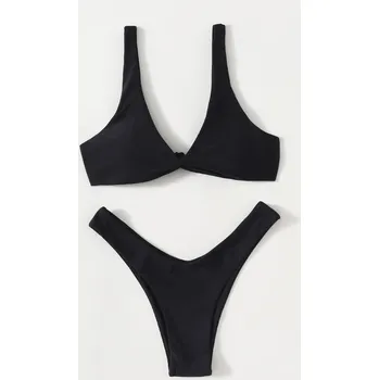 Dámské plavky Dámské plavky dvojdílné "V-string" s uzlíčkem mezi košíčky (1-6) Barva: Černá, Velikost: L